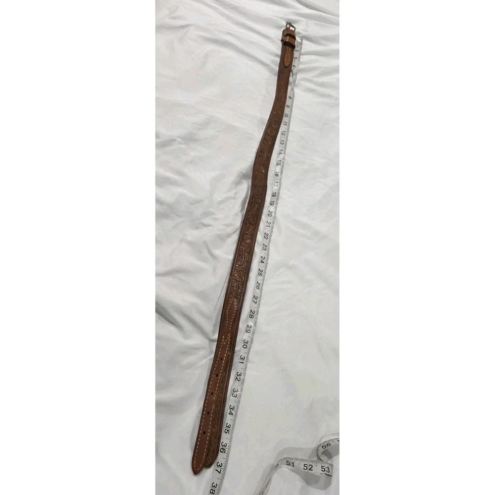 Vintage Mens Tooled Leather Belt 37‎ Inches Brown Leaves Acorns Outdoor Western